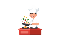 Male Chef Cooking Vegetables on Stove with Pan in Kitchen Ve Product Image 1