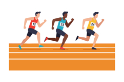 Three Male Runners Competing in Track and Field Race Sprinti Product Image 1