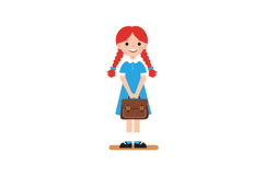 Schoolgirl with red hair holding brown satchel standing smil Product Image 1