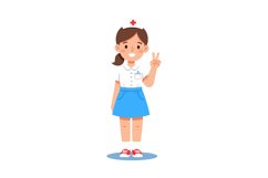 Nurse girl standing in blue skirt white shirt and red shoes Product Image 1