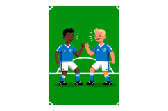 Soccer players team spirit celebrating on green field in blu Product Image 1