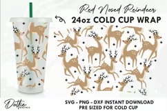 Rudolph Reindeer No Hole Starbucks Wrap SVG | 24oz Cold Cup Product Image 1