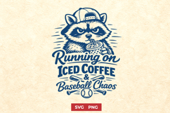 Running On Iced Coffee and Baseball Chaos Funny Baseball SVG Product Image 1