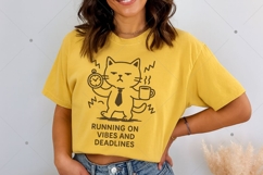 Running On Vibes and Deadlines PNG, Funny Cat Office Humor Product Image 3