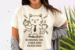 Running On Vibes and Deadlines PNG, Funny Cat Office Humor Product Image 5