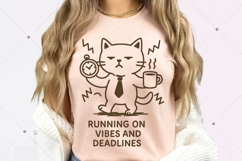 Running On Vibes and Deadlines PNG, Funny Cat Office Humor Product Image 6