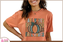 Retro faux embroidery Fall Vibes pumpkin png, Autumn Pumpkin Product Image 4