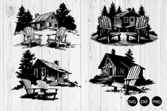 Rustic Cabin Retreat With Adirondack Chairs SVG, Chair SVG Product Image 1