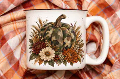 Camo Pumpkin PNG, Fall Floral Camouflage Pumpkin Graphic Product Image 4