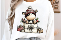 Rustic Christmas Cute Cows Clipart Product Image 3