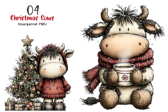 Rustic Christmas Cute Cows Clipart Product Image 1