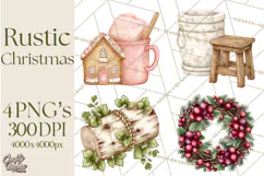 Cottagecore Christmas Clip Art, Cozy Woodland Holiday PNG Product Image 1