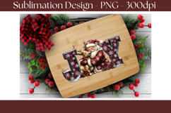 Whimsical Christmas sublimation design featuring Santa Claus hugging a sleeping reindeer between large buffalo plaid JOY letters with white snowflakes, winter greenery, berries, pinecones, and falling snow on a transparent background.