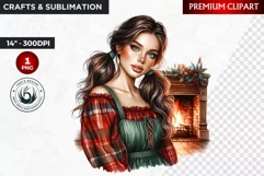 Rustic Christmas Girl clipart,Christmas png, santa woman Product Image 1