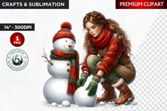 Rustic Christmas Girl clipart,Christmas png, snowman png Product Image 1