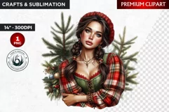Rustic Christmas Girl clipart,Christmas png, santa woman Product Image 1