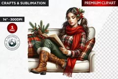 Rustic Christmas Girl clipart,Christmas png, santa woman Product Image 1