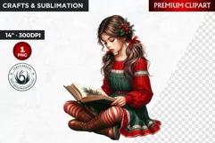 Rustic Christmas Girl clipart,Christmas png, santa woman Product Image 1