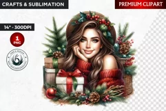 Rustic Christmas Girl clipart,Christmas png, santa woman Product Image 1