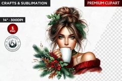 Rustic Christmas Girl clipart,Christmas png, santa woman Product Image 1