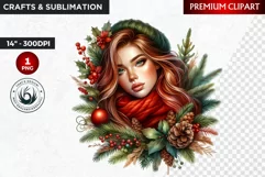 Rustic Christmas Girl clipart,Christmas png, santa woman Product Image 1