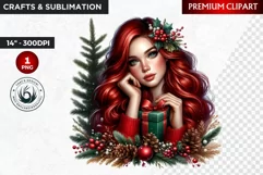 Rustic Christmas Girl clipart,Christmas png, santa woman Product Image 1
