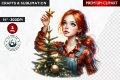 Rustic Christmas Girl clipart,Christmas png, Country woman Product Image 1