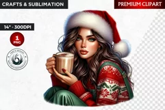 Rustic Christmas Girl clipart,Christmas png, santa woman Product Image 1