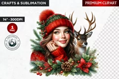 Rustic Christmas Girl clipart,Christmas png, santa woman Product Image 1