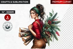 Rustic Christmas Girl clipart,Christmas png, santa woman Product Image 1