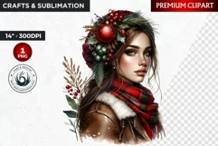 Rustic Christmas Girl clipart,Christmas png, santa woman Product Image 1