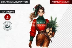 Rustic Christmas Girl clipart,Christmas png, santa woman Product Image 1