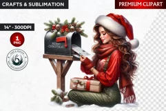 Rustic Christmas Girl clipart,Christmas png, santa woman Product Image 1