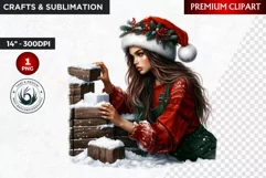 Rustic Christmas Girl clipart,Christmas png, santa woman Product Image 1