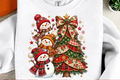 Rustic Christmas Tree and Snowmen PNG, Vintage Plaid Christm Product Image 2