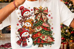 Rustic Christmas Tree and Snowmen PNG, Vintage Plaid Christm Product Image 3