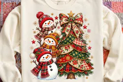 Rustic Christmas Tree and Snowmen PNG, Vintage Plaid Christm Product Image 4