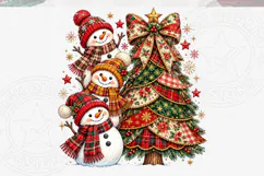 Rustic Christmas Tree and Snowmen PNG, Vintage Plaid Christm Product Image 5