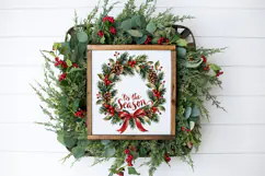 A vintage-inspired holiday wreath PNG with layered pine branches, soft olive-green leaves, natural pinecones, glossy crimson berries, and a decorative red ribbon.