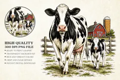 Rustic Farmhouse Cow and Calf PNG, Country Barn Design Product Image 1