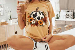 Cow Print Pumpkin PNG, Fall Floral Pumpkin Graphic Product Image 3