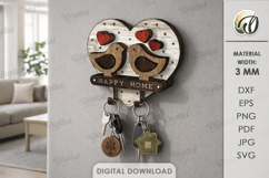 3D Rustic Key Holder Laser Cut. Wall Key Rack SVG Product Image 1