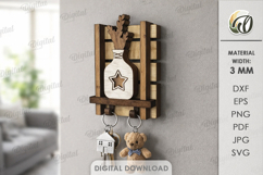 3D Rustic Key Holder Laser Cut. Wall Key Rack SVG Product Image 1