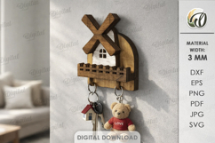 3D Rustic Key Holder Laser Cut. Wall Key Rack SVG Product Image 1