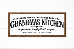 Farmhouse grandma kitchen SVG featuring layered typography with curved vintage text, heart accent, and baking themed saying for home decor projects.