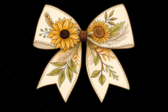 rustic boho bow, sunflower coquette bow, natural bow design, boho sunflower clipart, digital bow design, textured linen bow, sunflower bow art, boho rustic design, coquette bow art, sunflower sublimation design
