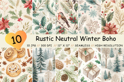 Rustic Christmas paper, Neutral winter paper, Boho Christmas pattern, Watercolor holiday paper, Cozy Christmas background, Rustic digital paper, Winter botanical pattern, Holiday wrapping paper, Neutral Christmas decor, Rustic holly pattern, Vintage holid