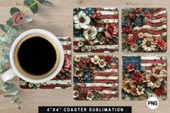 Patriotic Floral Coaster | 4th Of July Sublimation Product Image 1
