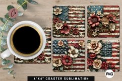 Patriotic Floral Coaster | 4th Of July Sublimation Product Image 1
