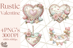 Rustic Valentine Decor Clipart, Burlap Heart PNG Product Image 1